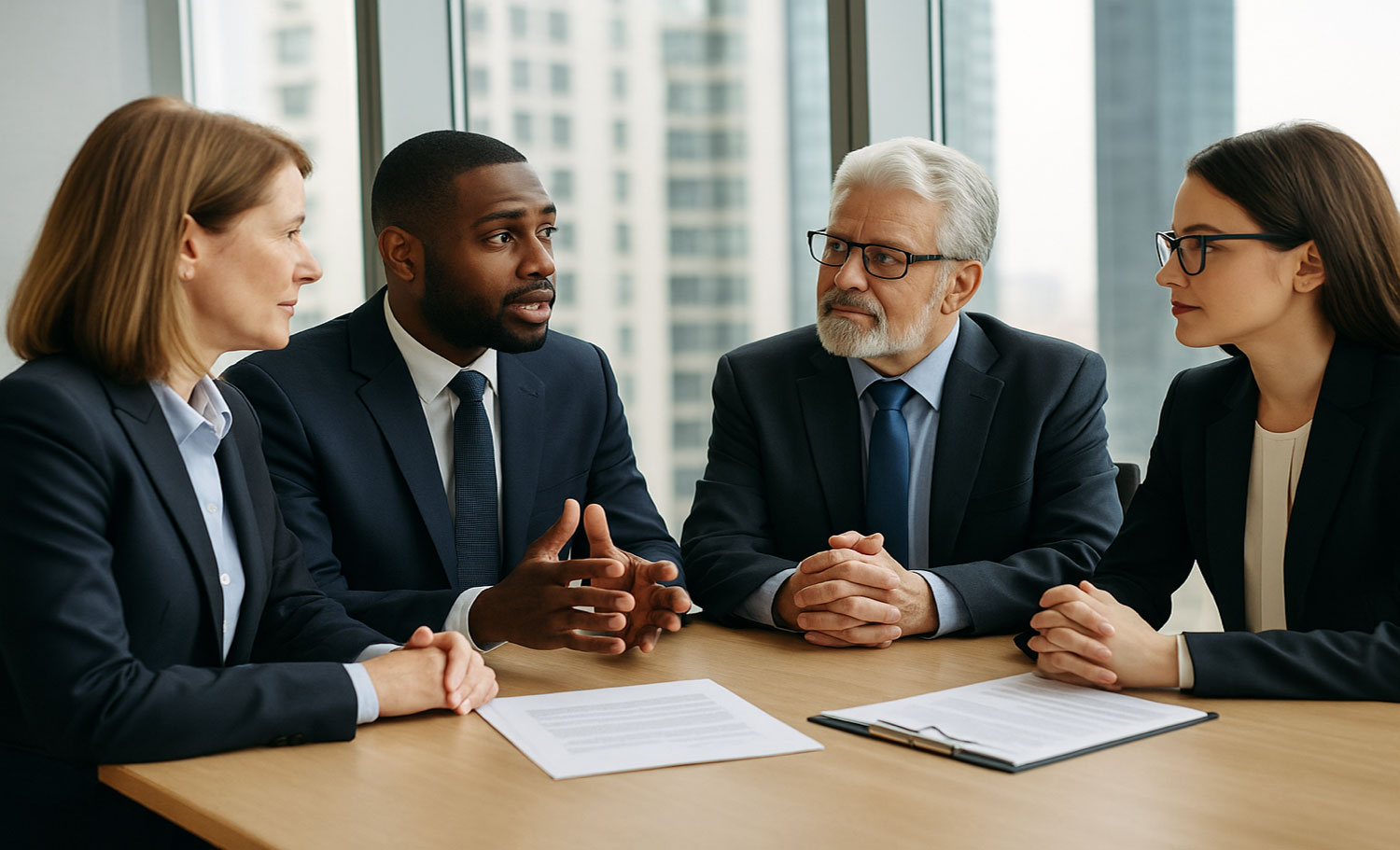 business people discussing around a table